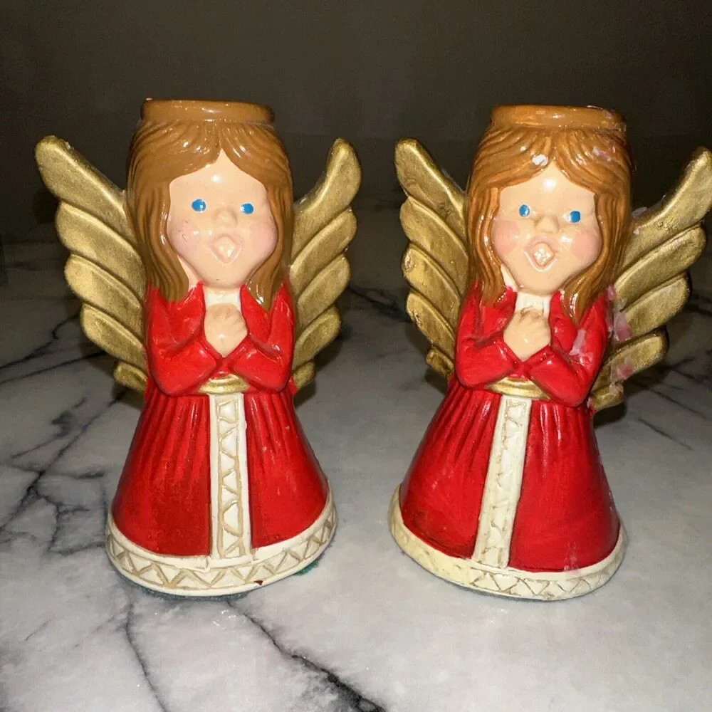 RARE LENOX Japan Holiday Angel Caroler Taper Candle‎ Holder Set 5